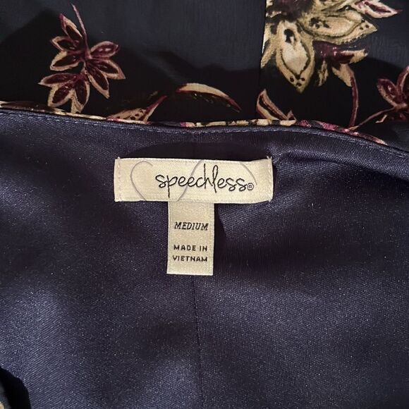 Speechless Navy & Purple Floral Tunic Bell Sleeve Criss-Cross Front Medium NWOT - Picture 8 of 11